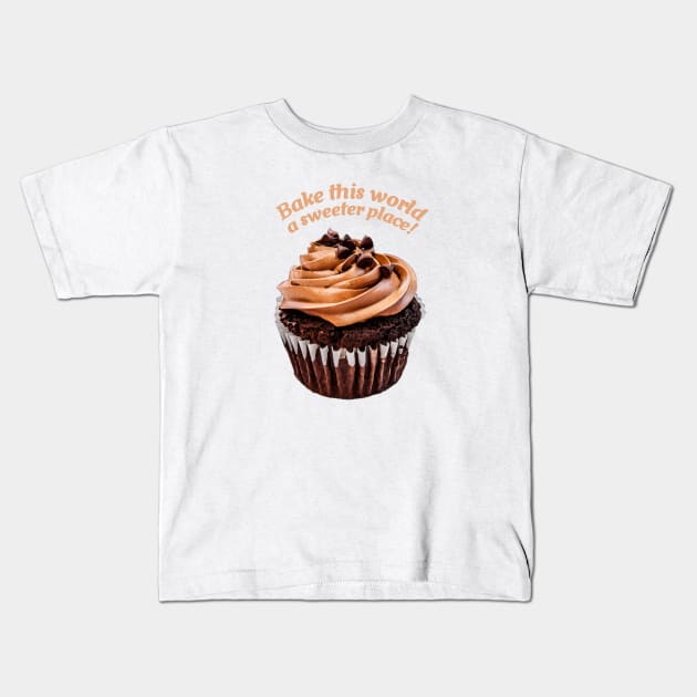 Chocolate Coffee Cupcake with Chocolate Kisses on Frosting Kids T-Shirt by ArtMorfic